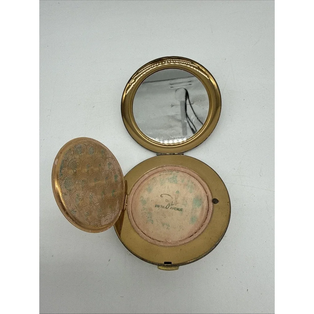 Vintage Zell 5th Avenue With Mirror Powder Compact Gold Toned